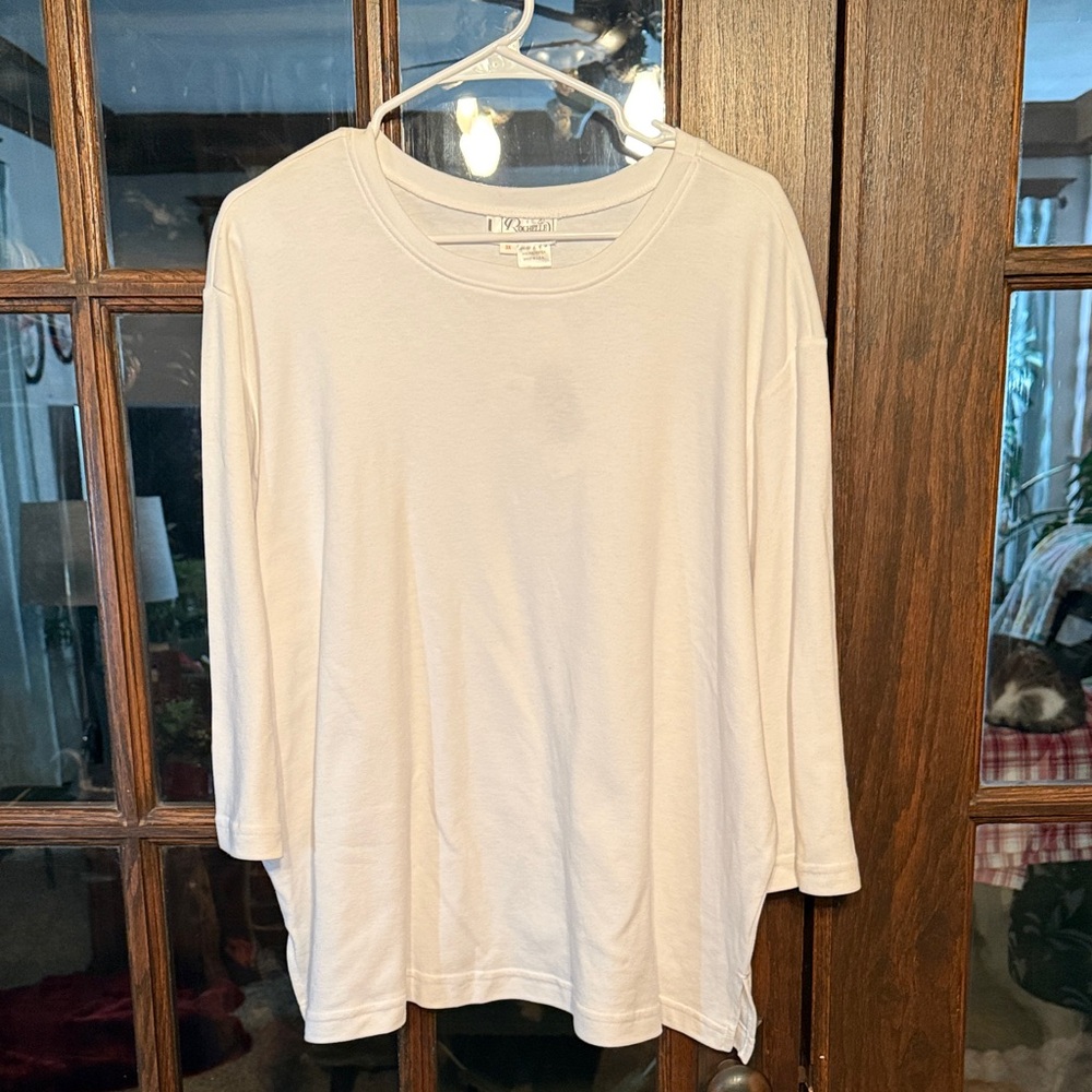 Rochelle California White 3/4 Sleeve Relaxed Cotton‎ Blend Top 3X R7393X NEW